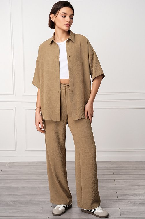 Женский летний костюм оверсайз из ткани-жатка Happyfox