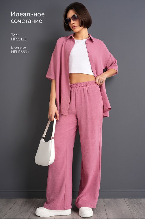 Женский летний костюм оверсайз из ткани-жатка Happyfox