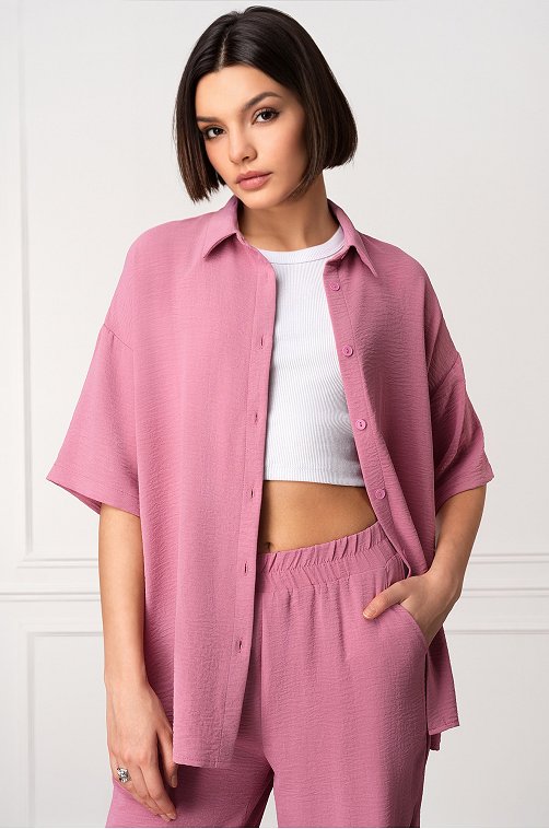 Женский летний костюм оверсайз из ткани-жатка Happyfox