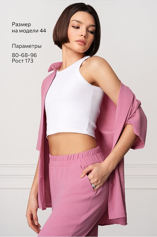 Женский летний костюм оверсайз из ткани-жатка Happyfox