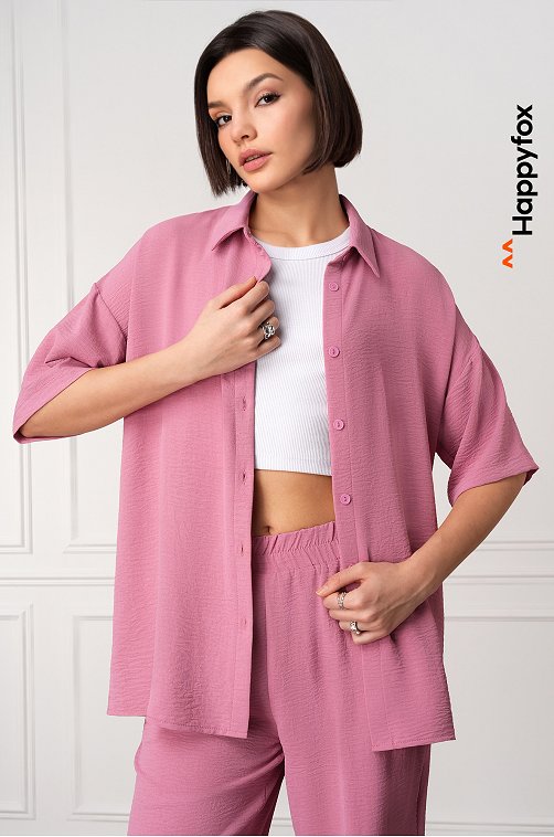 Женский летний костюм оверсайз из ткани-жатка Happyfox