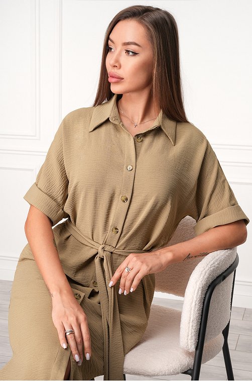 Женское платье-рубашка из ткани-жатка Happyfox