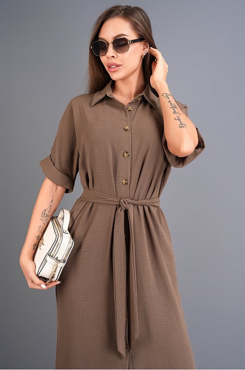 Женское платье-рубашка из ткани-жатка Happyfox