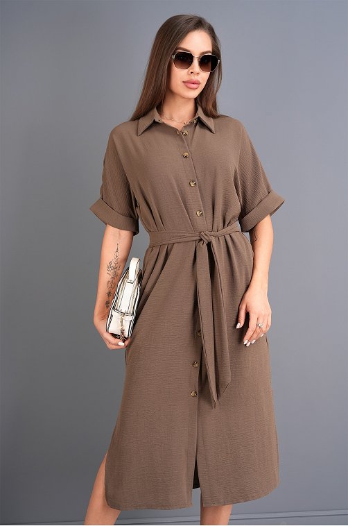 Женское платье-рубашка из ткани-жатка Happyfox