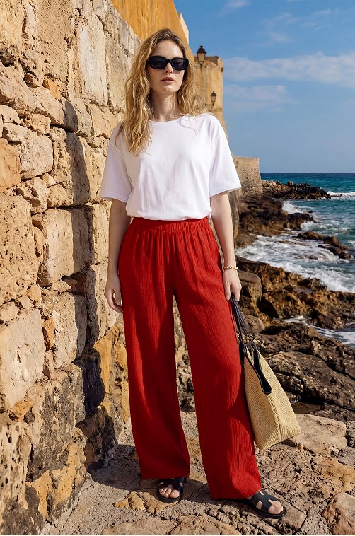 Женские брюки из ткани-жатка Happyfox