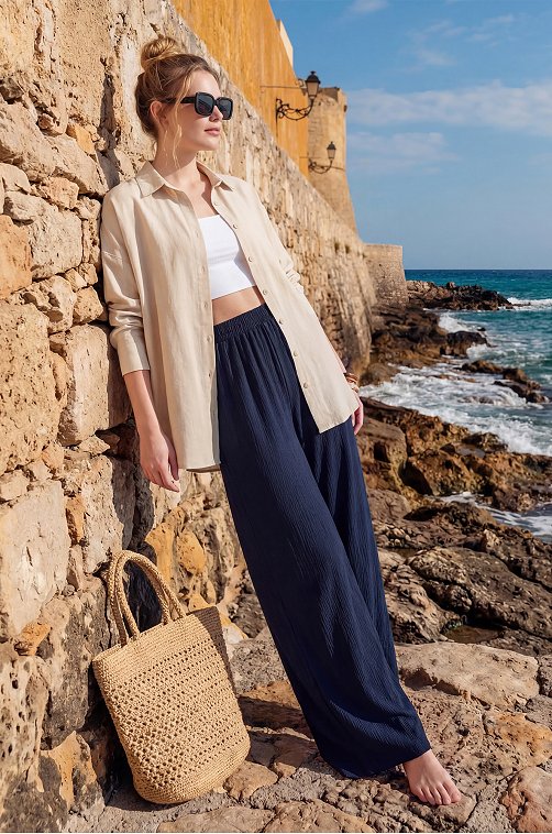 Женские брюки из ткани-жатка Happyfox