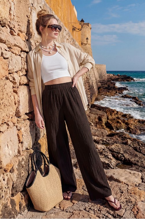 Женские брюки из ткани-жатка Happyfox