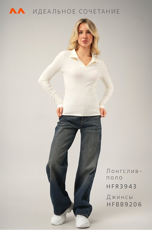 Женский лонгслив-поло в рубчик Happyfox