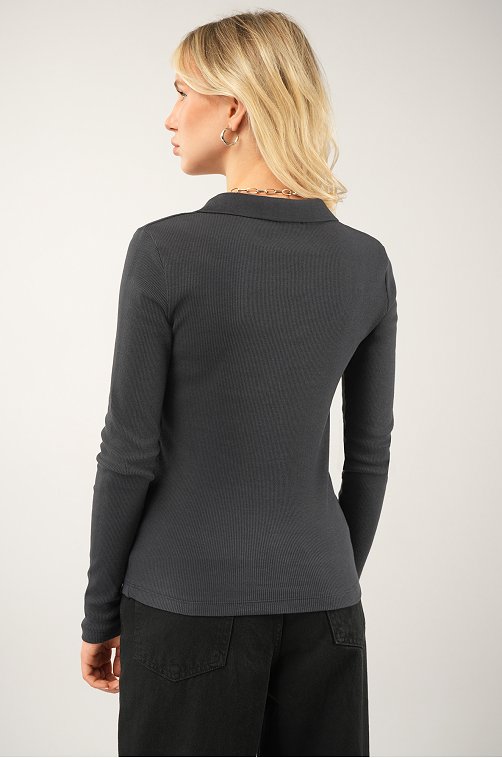 Женский лонгслив-поло в рубчик Happyfox