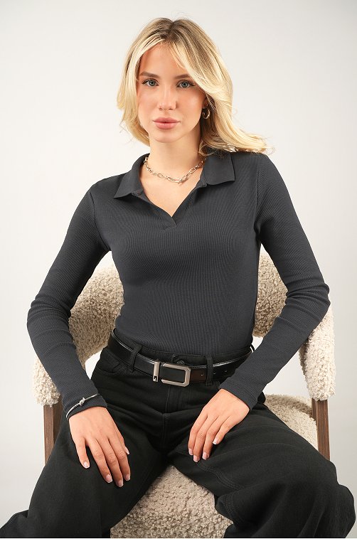 Женский лонгслив-поло в рубчик Happyfox