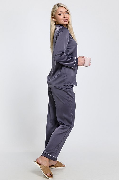 Женская шелковая пижама Happy Fox 6687102 серый купить оптом в HappyWear.ru