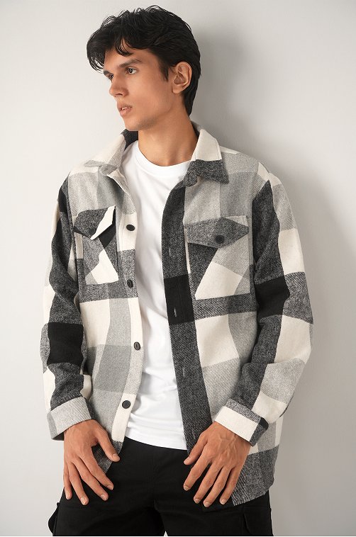 Мужская теплая рубашка в клетку Happyfox