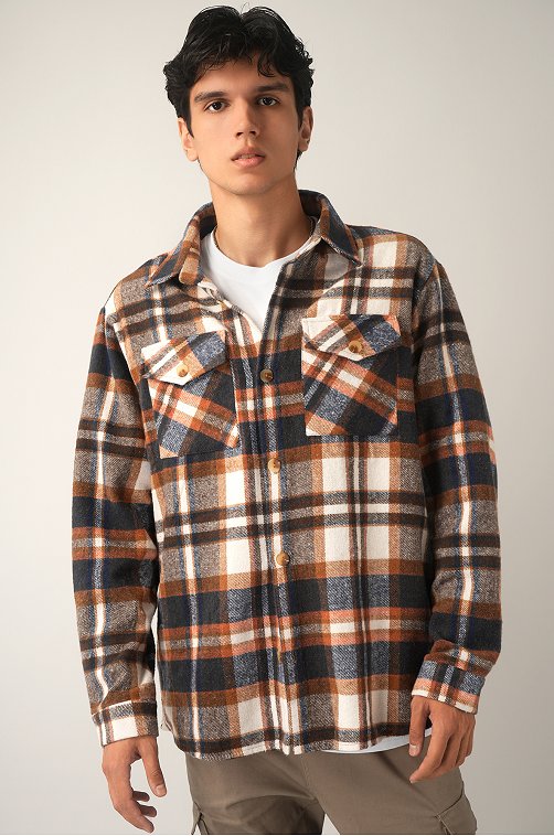 Мужская теплая рубашка в клетку Happyfox