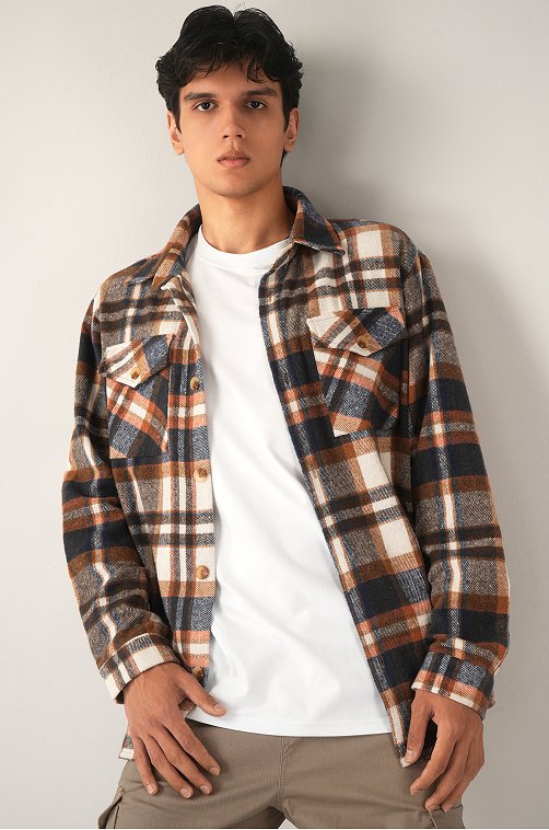 Мужская теплая рубашка в клетку Happyfox