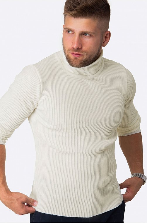 Мужской свитер в рубчик с высоким воротом Happy Fox 6690563 белый купитьоптом в HappyWear.ru