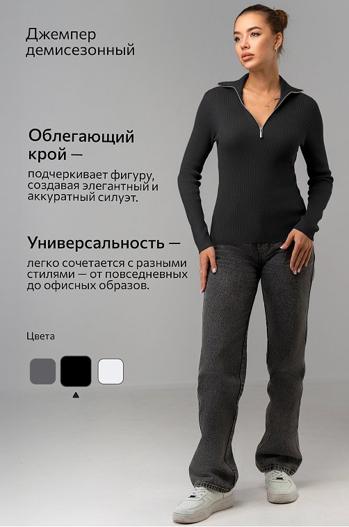 Женский джемпер в рубчик с воротником на молнии Happyfox