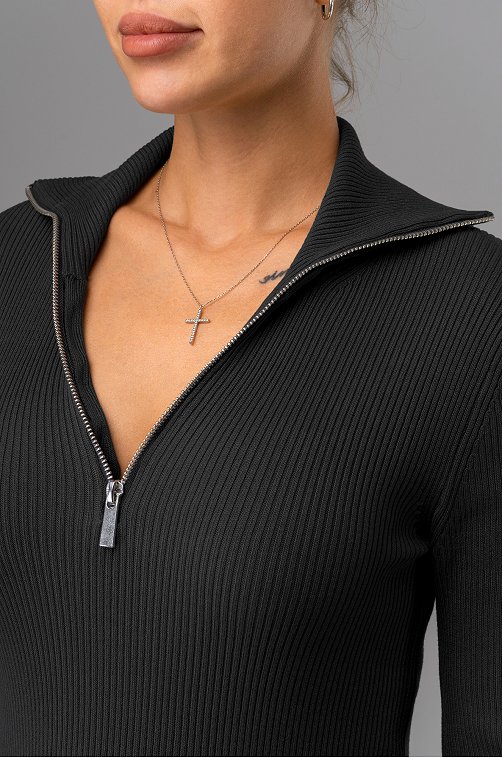 Женский джемпер в рубчик с воротником на молнии Happyfox