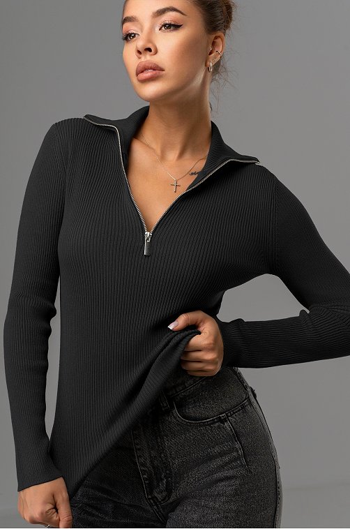 Женский джемпер в рубчик с воротником на молнии Happyfox