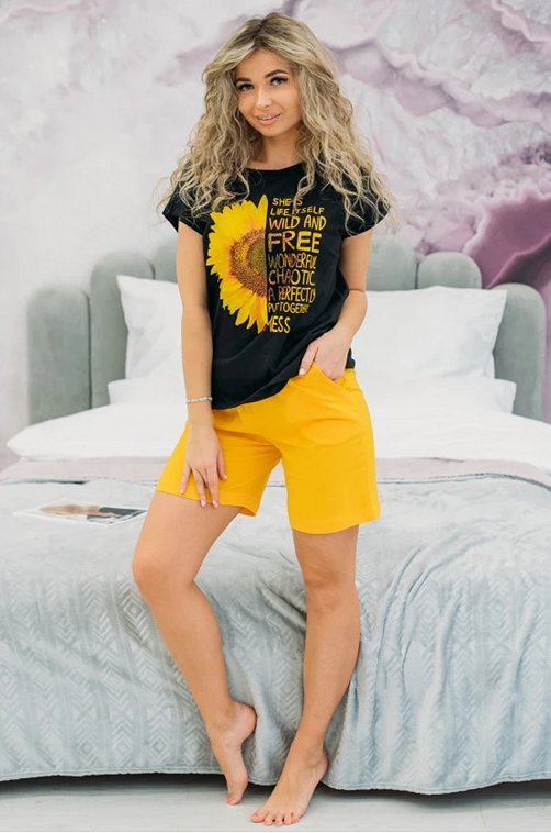 Женский хлопковый костюм Каприз 6682721 желтый купить оптом в HappyWear.ru