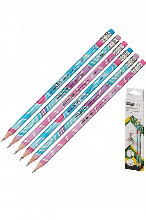 Набор чернографитных карандашей с ластиком 6 шт. Attache Selection