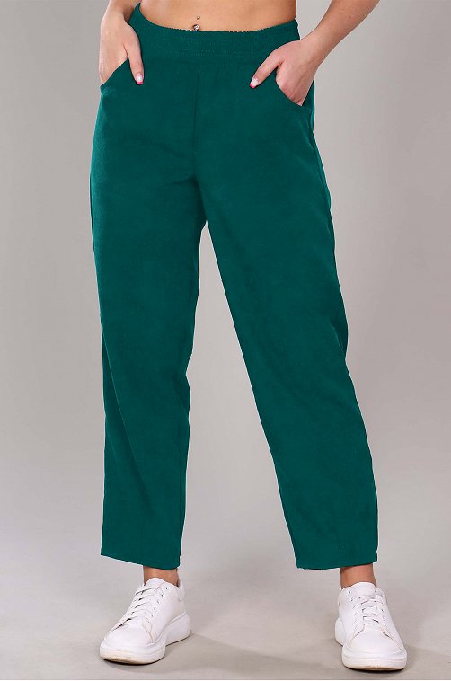 Женские вельветовые брюки классического кроя с высокой посадкой Love byLana 6686107 зеленый купить оптом в HappyWear.ru