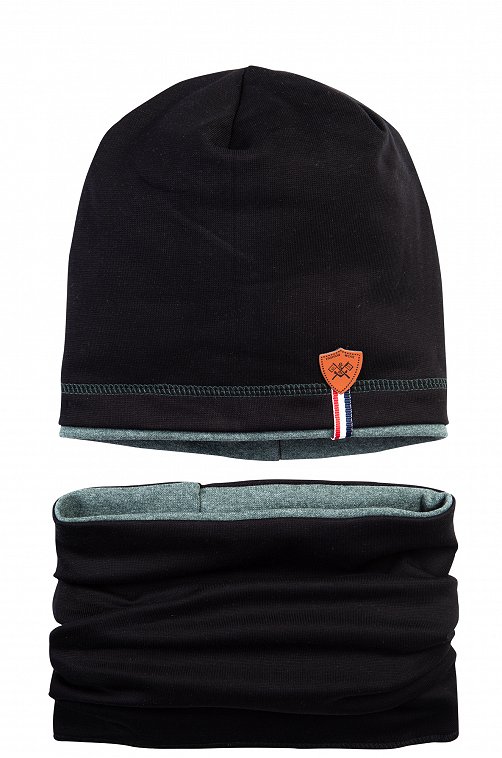 Двусторонний комплект шапка со снудом для мальчика Мегашапка