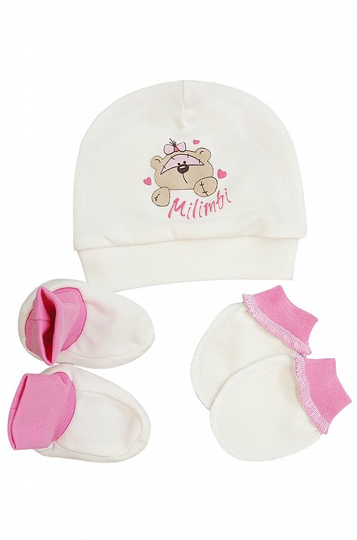 Комплект для девочки шапочка с рукавичками и пинетками Milimbi