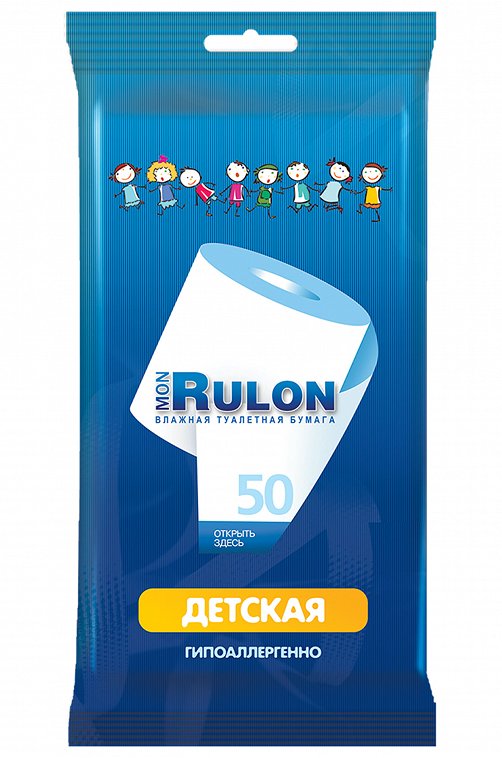 Детская влажная туалетная бумага 50 шт Mon Rulon