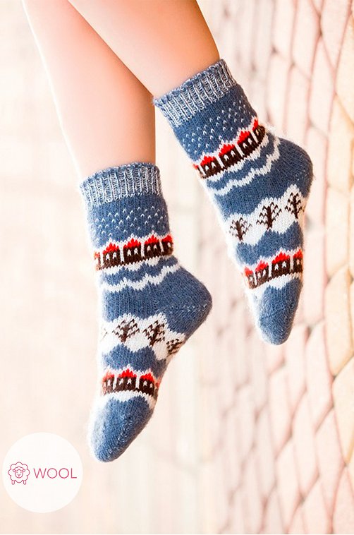 Носочки для девочки шерстяные Бабушкины носки 6575632 синий купить оптом в HappyWear.ru