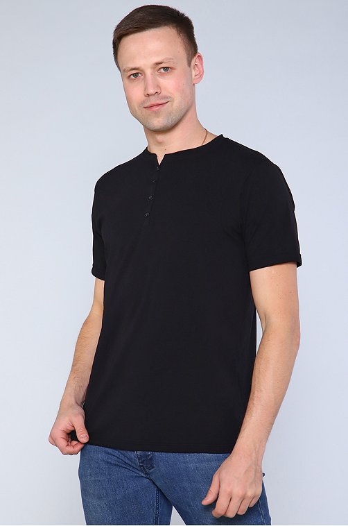 Мужская хлопковая футболка с воротником стойкой с добавлением лайкры Berchelli 6688092 черный купить оптом в HappyWear.ru