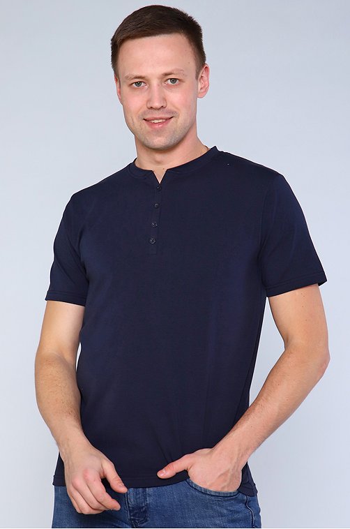 Мужская хлопковая футболка с воротником стойкой с добавлением лайкры Berchelli