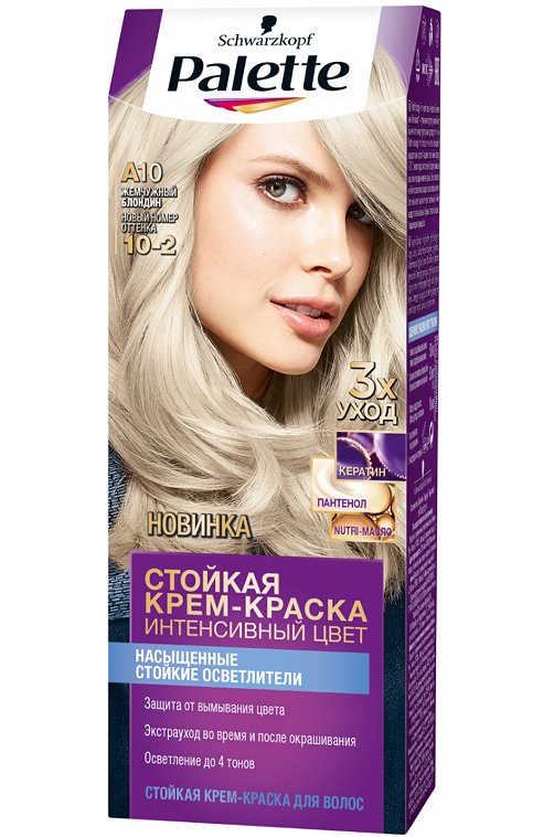 Стойкая крем-краска для волос оттенок A10 10-2 Жемчужный блондин 110 мл Palette