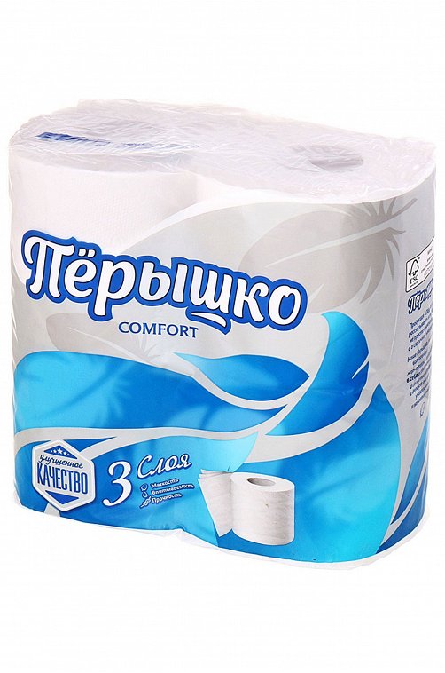 Туалетная бумага трехслойная Comfort 4 шт Перышко