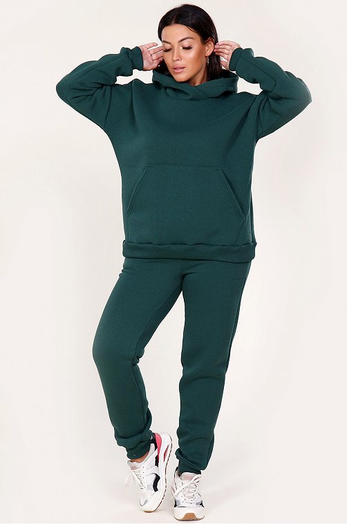 Теплый женский костюм из футера трехнитки с начесом Руся 6656428 зеленый купить оптом в HappyWear.ru