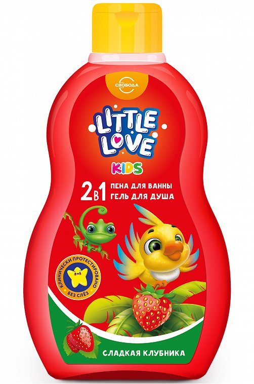 Детская пена для ванны + гель для душа 2 в 1 с ароматом сладкой клубники 400 мл Little Love
