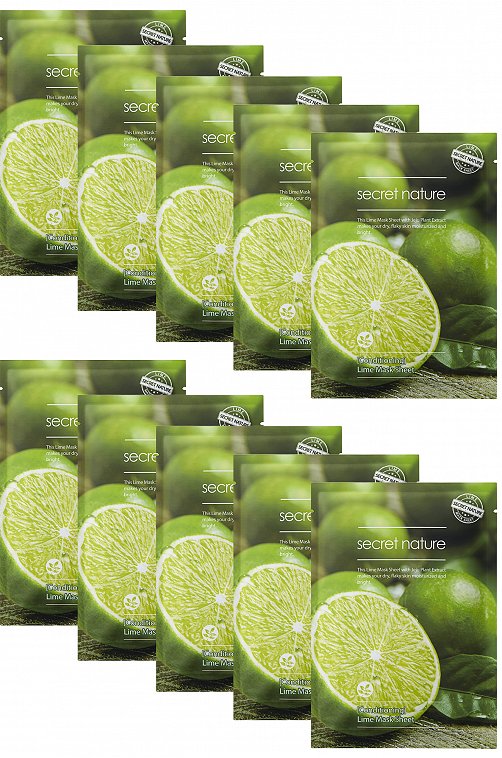 Набор тканевых бодрящих масок для лица с лаймом Lime Mask Sheet 10 шт SECRET NATURE