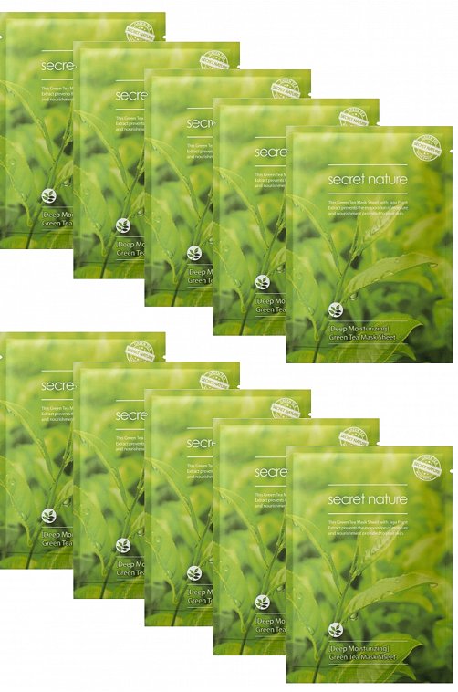 Набор тканевых суперувлажняющих масок с зеленым чаем Green Tea Mask Sheet 10 шт SECRET NATURE