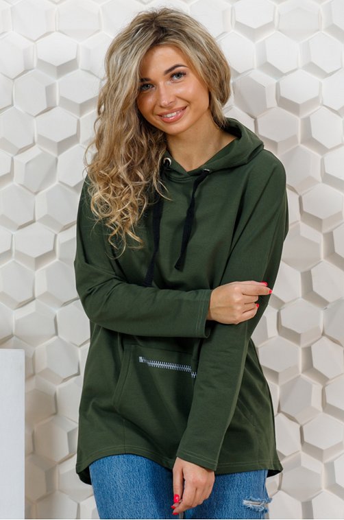 Женское худи из футера SveTekst 6676484 зеленый купить оптом в HappyWear.ru