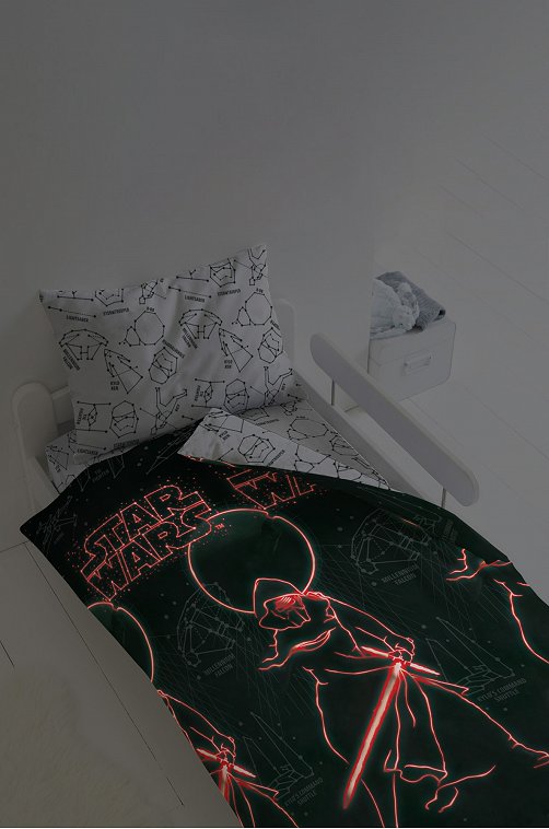 Детское постельное белье из поплина, 1,5 сп, наволочки 50*70, светится в темноте Star Wars Neon