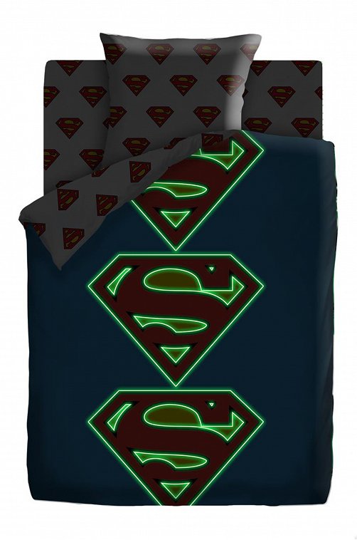 Детское постельное белье из поплина, 1,5 сп, наволочки 70*70, светится в темноте Супермен