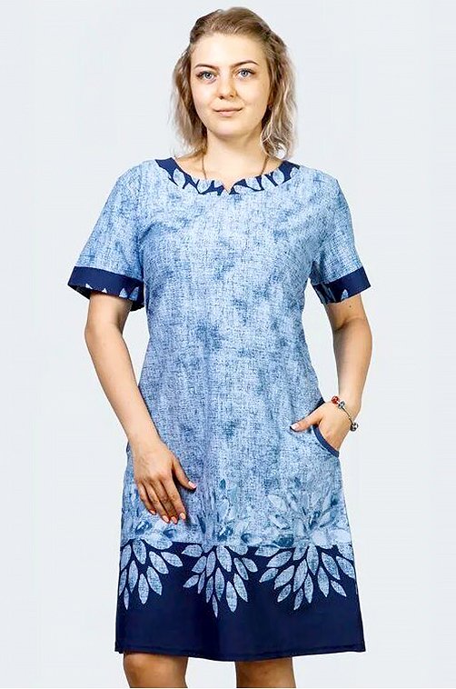 Женская туника с цветочным принтом 6643181 синий купить оптом в HappyWear.ru