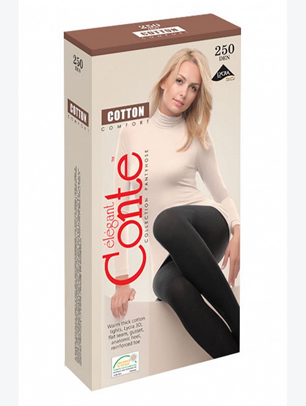 Женские плотные хлопковые колготки с лайкрой 250 ден Conte Elegant
