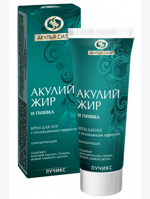 Крем для ног тонизирующий с охлаждающим эффектом Акулий жир и Пиявка 75 мл Акулья Сила