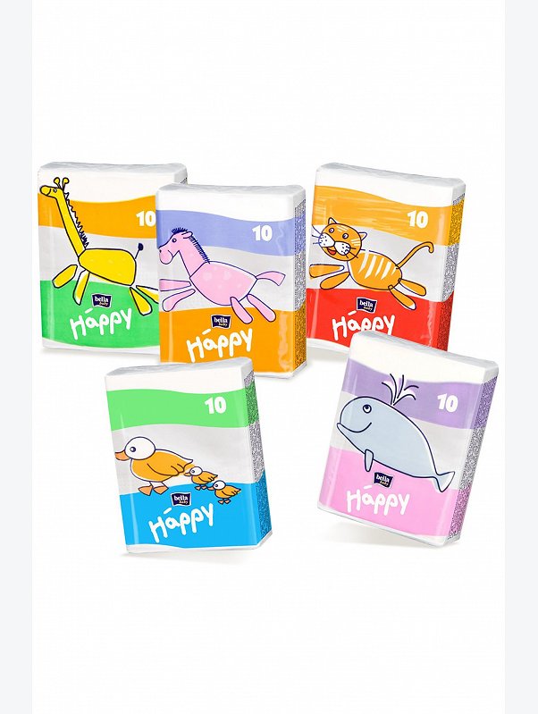 Платочки бумажные гигиенические носовые трехслойные мини 8x10 Bella Baby Happy