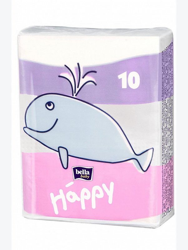 Платочки бумажные гигиенические носовые трехслойные мини 8x10 Bella Baby Happy