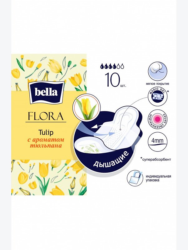 Женские ароматизированные гигиенические прокладки bella FLORA Tulip 10 шт. Bella