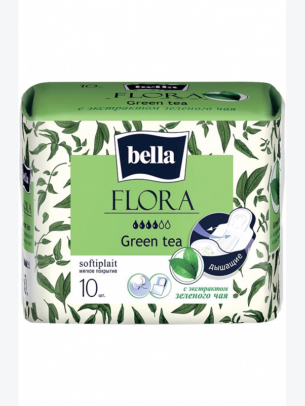 Женские гигиенические прокладки с экстрактом зеленого чая bella FLORA Green tea 10 шт. Bella