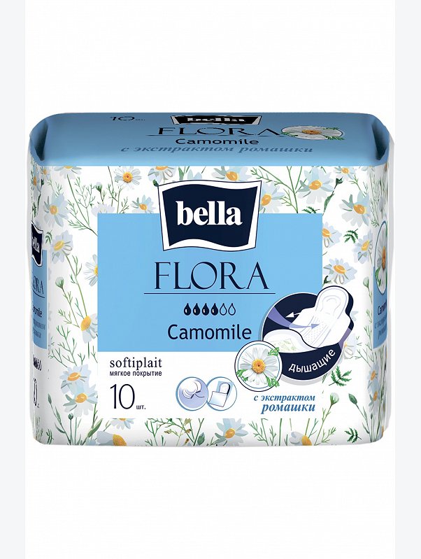 Женские гигиенические прокладки с экстрактом ромашки bella FLORA Camomile 10 шт. Bella