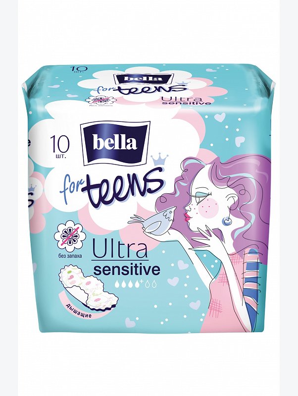 Женские гигиенические ультратонкие прокладки с крылышками bella for teens sensitive, 10 шт. Bella