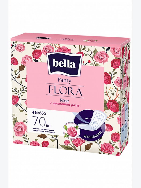 Женские ароматизированные ежедневные прокладки bella FLORA Rose 70 шт. Bella